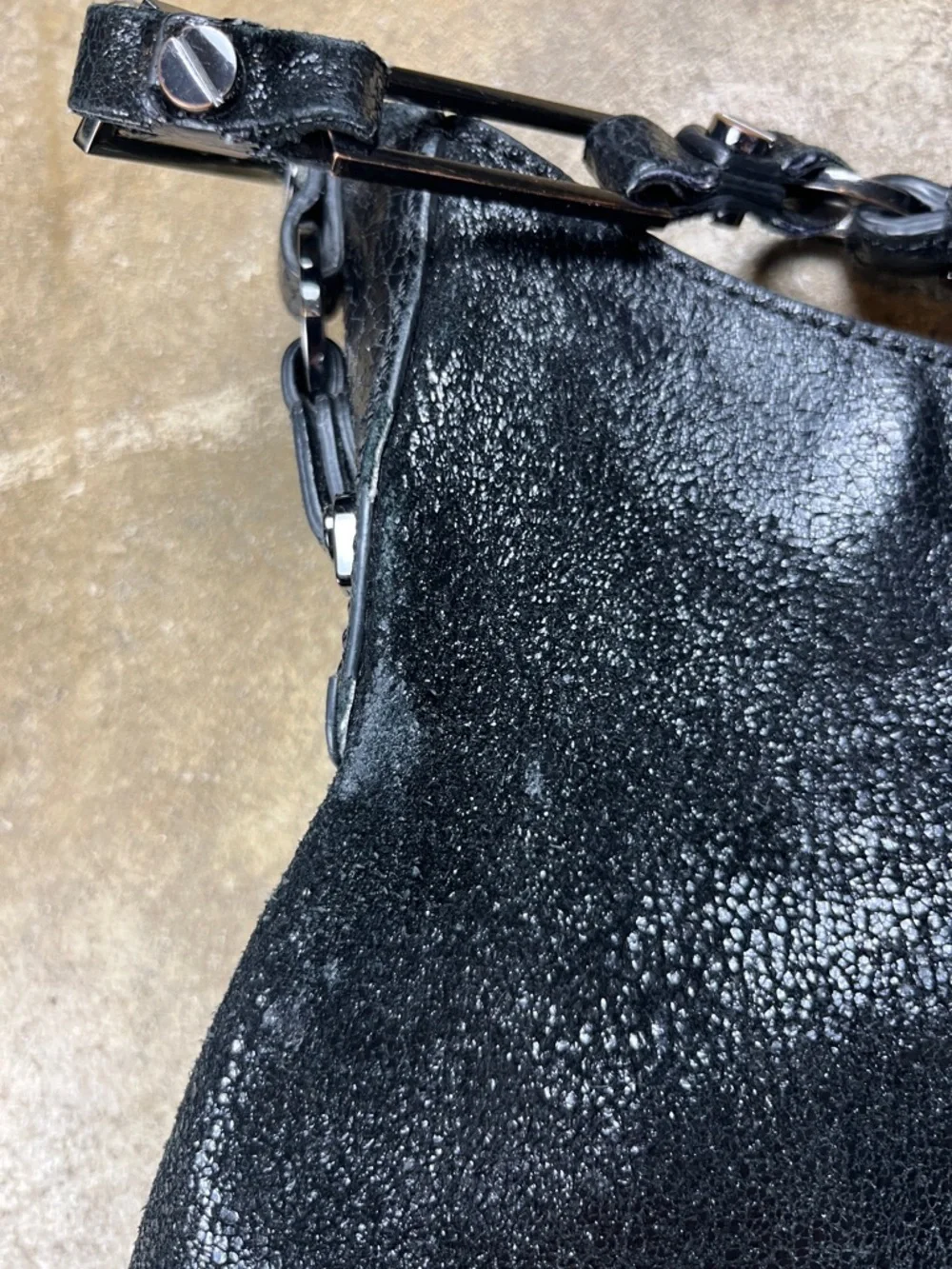 Tory Burch Cracked Leather Hobo Shoulder Bag with Gunmetal Hardware